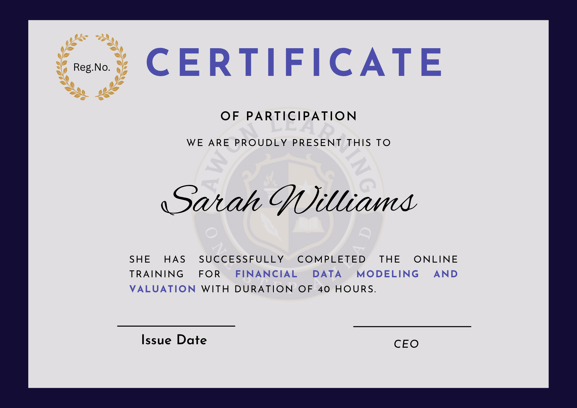 Certified Financial Modeling demo certificate