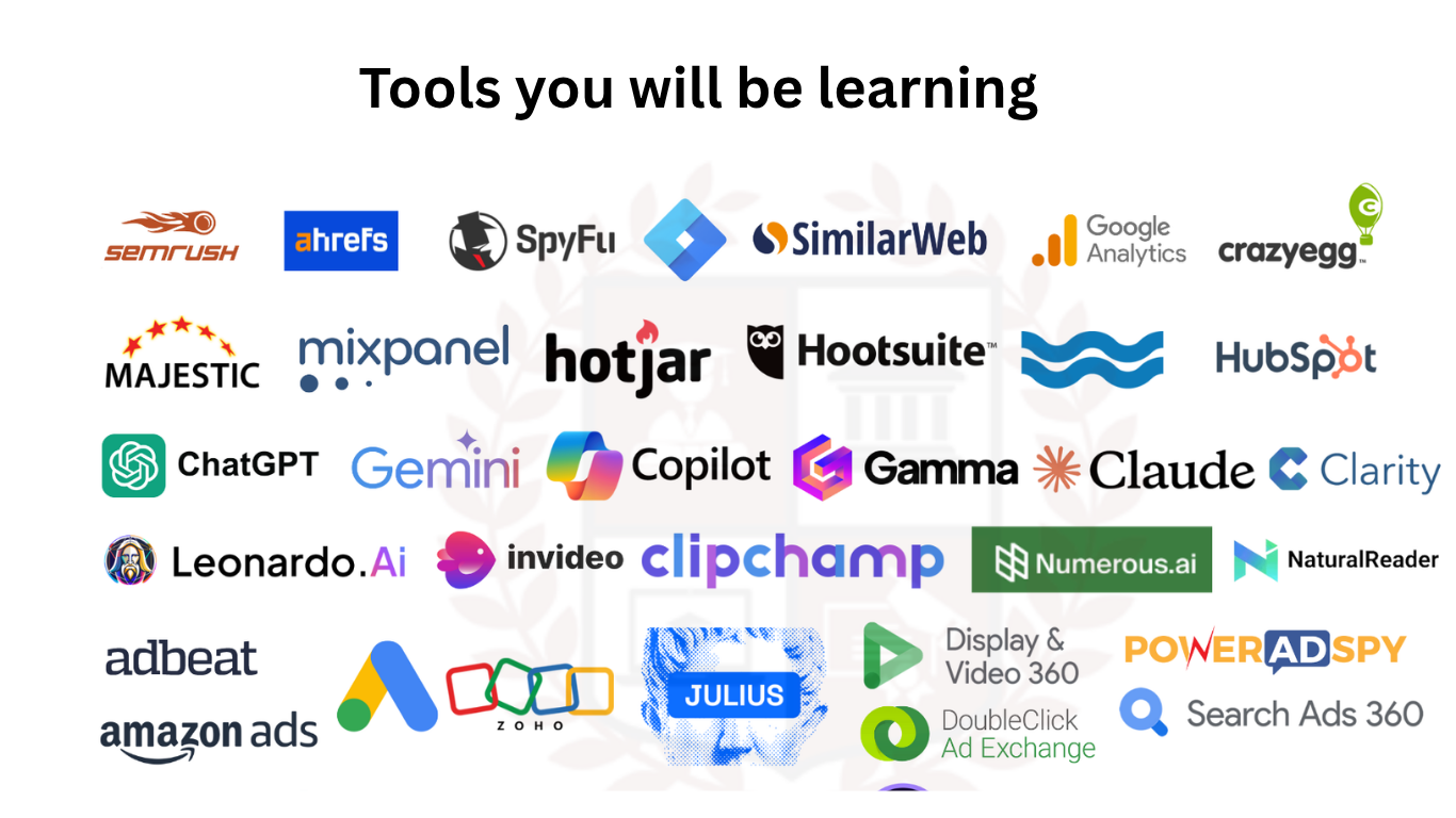 Tools to be covered by awon learning digital marketing with AI online course